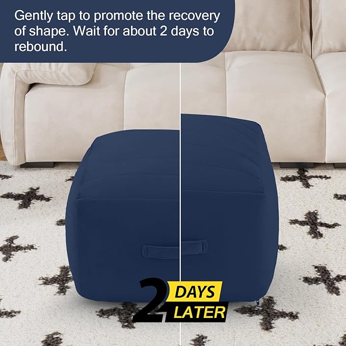 MeMoreCool Square Stuffed Pouf Ottoman Foot Rest, Floor Pouf Foot Stool with Foam Chunk Filling, Soft Stuffed Ottoman Footrest for Living Room, Navy