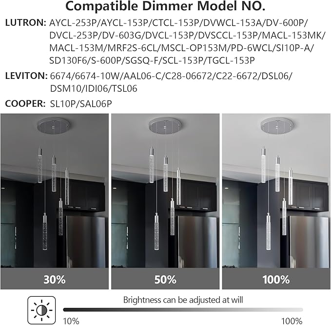 Modern Light Fixture Kitchen Island Pendant Light Dimmable LED Chrome Pendant Lights Mini Crystal Pendant Lighting for Bedroom Dining Room Living Room（5-Light ）