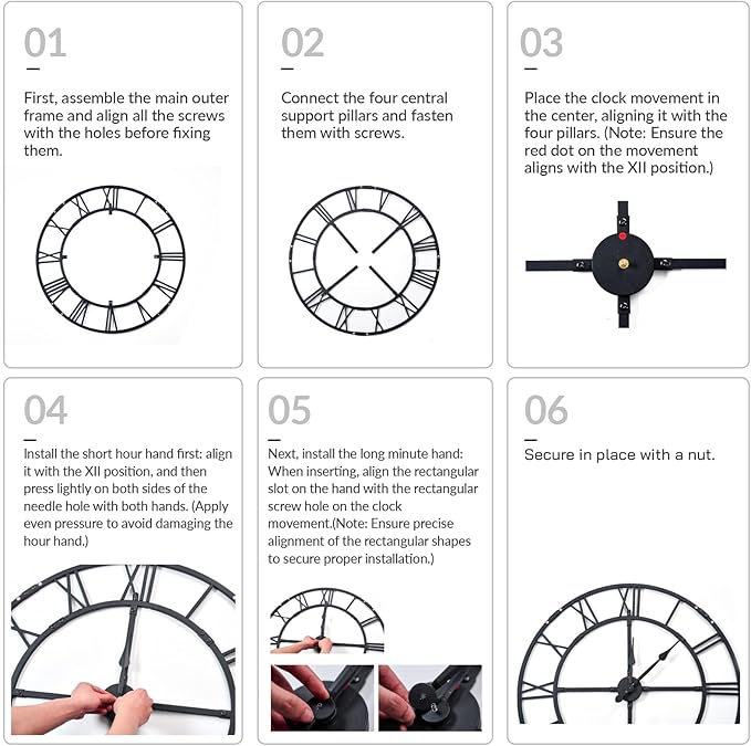 Oversized 48 inch Wall Clock for Living Room Decor – Extra Large Silent Non-Ticking Modern Farmhouse Wall Clock, Decorative Metal Roman Numeral Clock, Black