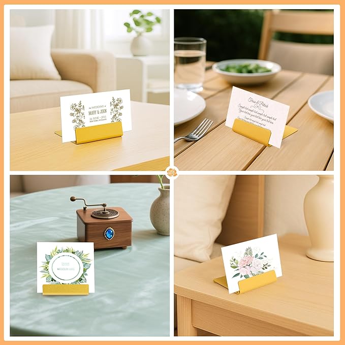 Urban Deco Table Card Holder Metal Place Card Holders Steel Card Holders for Photos, Food Signs, Memo Notes, Weddings, Restaurants, Birthday (Gold 24PK)