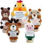 5 PCS Emotional Support Positive Chick, Deer, Otter, Pig, Bear, Stress Relieving Handmade Crochet Animals, Collectible Dolls Decorative Gifts for Friends and Family
