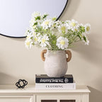 Ceramic Flower Vase Home Decor - 7.1 Inch White Rustic Table Flowers Vases Living Room Bedroom Plant Decoration Modern Farmhouse Vintage for Kitchen Shelf Office Coffee Dining Desk House Women