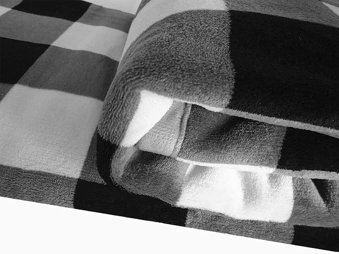 UKELER Buffalo Check Sherpa Throw 80'' x 60''- Soft Plush Flannel Blanket Throws for Bed/Couch/Sofa/Office/Camping