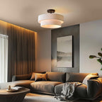 Globe Electric 66000138 2-Light Semi-Flush Mount Ceiling Light, Matte Black, 2-Tier, White Linen Shade, Home Improvement, Dining Room, Kitchen