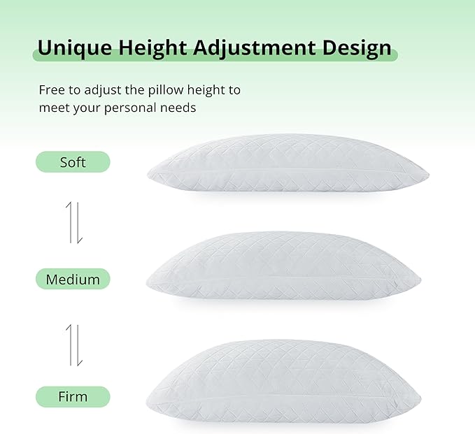 Comfort Shredded Memory Foam Pillows, Adjustable Bed Pillows for Side, Back or Stomach Sleepers, Neck Pillows for Sleeping, Queen Size Pillow with Removable Cover (2 Pack, Adjustable)
