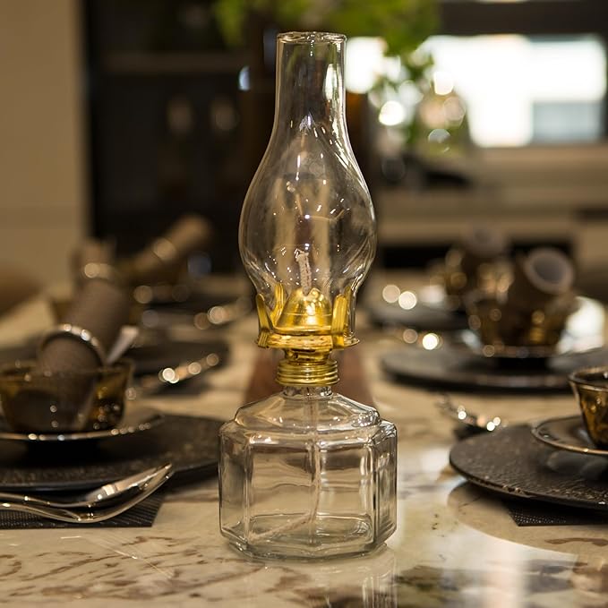 Large Glass Kerosene Oil Lamps, Lantern Vintage Oil Lamps for Indoor Use Decor Chamber, Hurricane Lamp, Home Lighting Clear Kerosene Lamp Lantern, Classic Vintage Glass. (A-02)