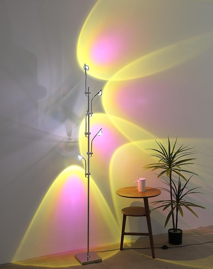 Sunset Floor lamp Unique 5 Head Projector lamp for Bedroom Background Decorative Adjustable Modern LED sunset light Mood lighting Living Room Galvanized Chrome Color Filter Mood Ambient Floor lamp