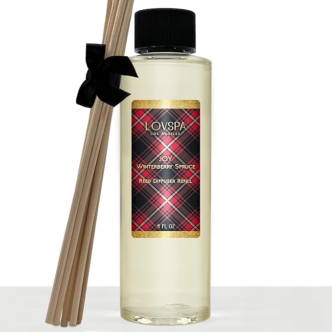 LOVSPA Joy Winterberry Spruce Diffuser Oil - Holiday Essential Oils for Diffuser Refill & Air Freshener Room Spray - Long-Lasting & Natural Home Fragrance, Scented Oil for Diffusers, USA Made, 4oz