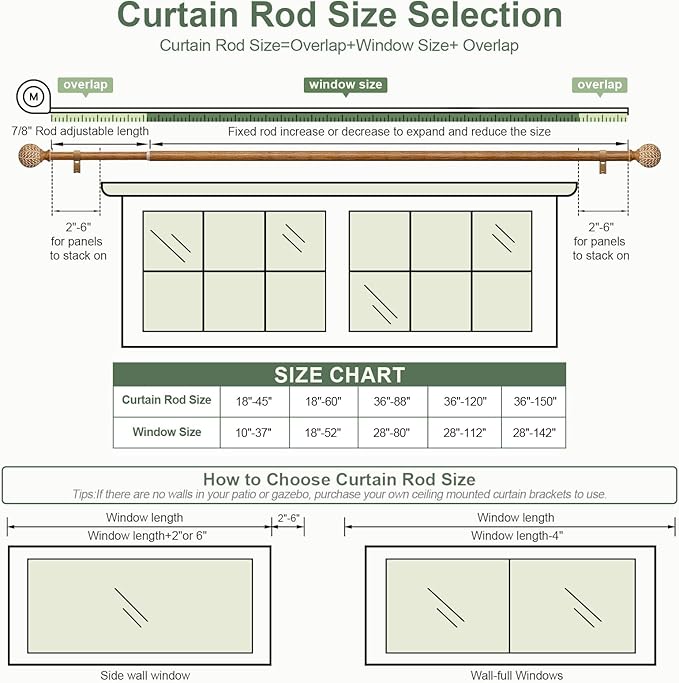 Wood Curtain Rods for Windows,1'' Diameter Drapery Rods with Imitation Wood Grain Leaf Pattern Finials,Boho Adjustable Heavy Duty Curtain Rods Set,18-45'',Color:Natural Wood