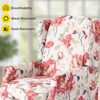 Upholstered Wingback Recliner Chair, Traditional Push Back Recliner with Padded Seat, Fabric Floral Recliner Wingback Chair, Mid Century Modern Wingback Chairs for Living Room (2,Red Floral)