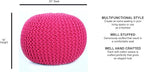 FRELISH DECOR Round Pouf Ottoman Hand Knitted 100% Cotton Pouf Foot Stool - Knitted Bean Bag - Floor Chair for Living Room - Bedroom Foot Rest for Couch (20 Diameter x 14 Height) - Dark Pink