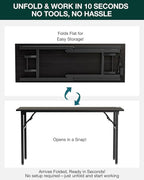 Frylr Small Folding Computer Desk – 55.1 Inch Portable Table for Craft and Study, Lightweight Desk for Small Spaces, Foldable Laptop Table Built-in AC/USB Outlets for Convenience, Charcoal Wenge