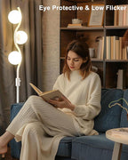 Lightdot 60IN Dimmable (Brightness Adjustable) White Floor Lamp, Mid Century Standing Lamps with 3 Globe Soft Warm White Eye Care 3000K Bulbs Included, Modern Tall Lamp for Bedroom Office