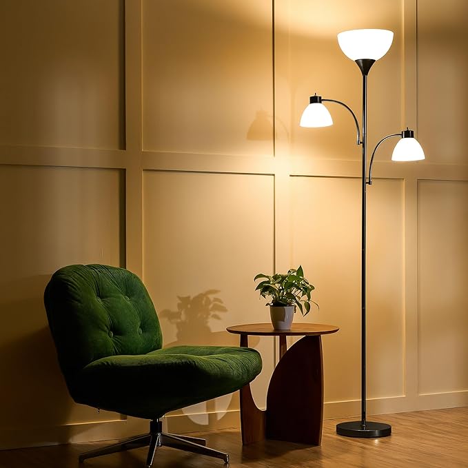 VONLUCE 71" Floor Lamp, Standing Lamp with Adjustable Reading Lights & 3 Bulbs, Modern Torchiere Floor Lamp with 3 Color Temperatures, Tall Lamp for Living Room Bedroom Corner, Black