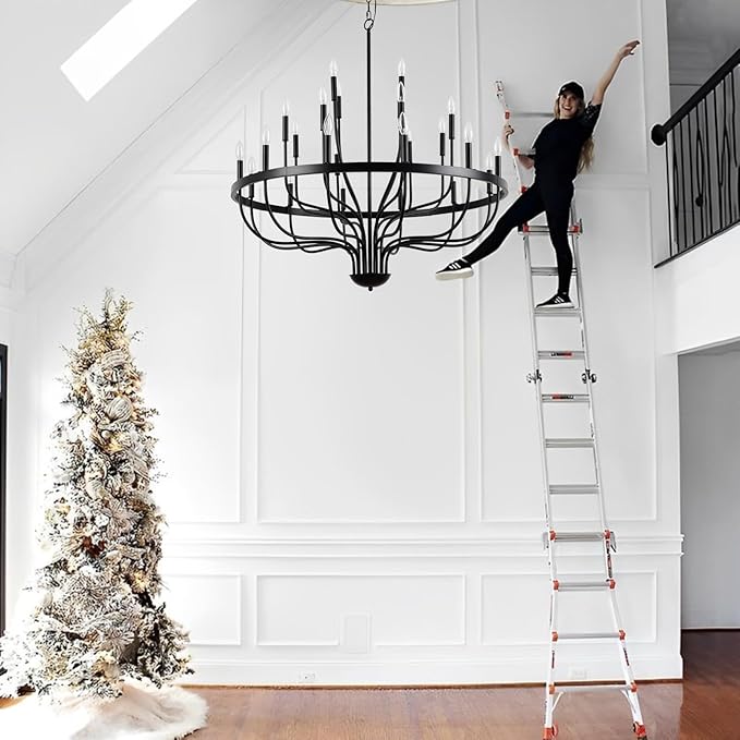 Black Chandelier 24-Light Industrial Iron Candle Chandelier Modern Suspended Farmhouse Chandeliers Pendant Light Fixtures for Dining Room Bedroom Living Room Kitchen Island Foyer E12 Bulb