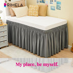 RIMELA Dorm Bed Skirt Twin XL 22 Inch Drop, Extra Long Wrap Around Elastic Bed Skirts Easy to Put On Twin Size Dust Ruffle, Grey Bedskirt for Adjustable Bed Base Solid Silky Fabric Machine Washable