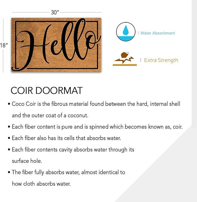 PLUS Haven Pure Coco Coir Doormat with Heavy-Duty Backing (Hello 1)