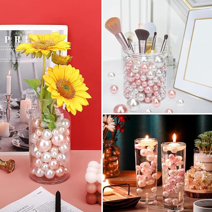 200 PCS Pink White Vase Fillers, Pearls Bead for Centerpieces Vases, 10/14/20 MM No Hole Beads, Fake Pearls for Wedding Birthday Anniversary Theme Party Table Centerpieces Decor