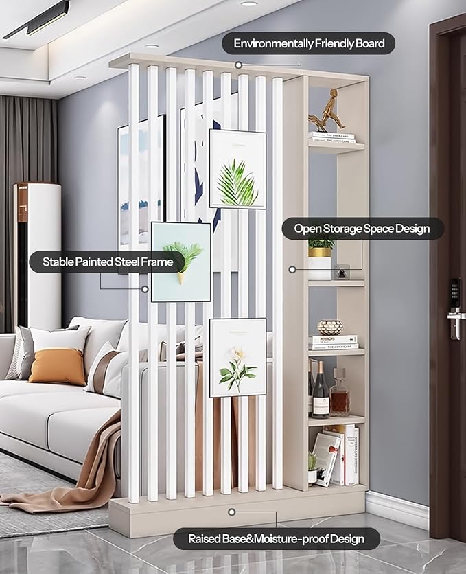 Wall Room Divider, Storage Cabinet Storage Display with Shelves, Modern Freestanding Wood Room Divider Screen, Wall Privacy Screens for Home Decorative (Beige+White,43.3" L x 9.5" W x 79.5" H)