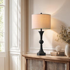 Table Lamps Set of 2, 28" Tall Bedside Table Lamp for Living Room, Bedroom, End Table Lamps with USB A+C Charging Ports, Modern Nightstand Lamps, Matte Black Finish, Farmhouse