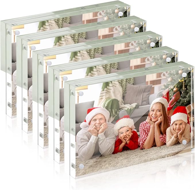 SYNTRIFIC 4x6 Acrylic Picture Frame 5 Pack,10+10mm Thickness Acrylic Frame,Freestanding Double Sided Frames Lucite Frameless Transparent Gift for Desktop Display