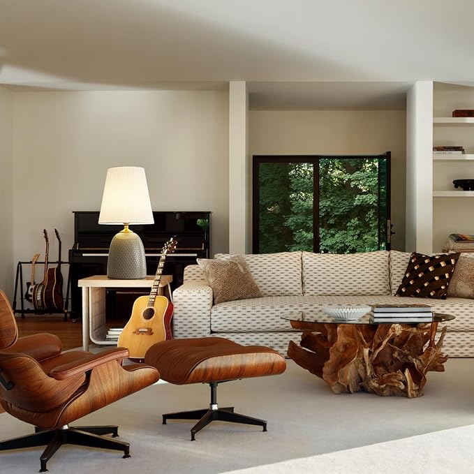 Gray Textured Ceramic Table Lamps 22.75", Modern Bedroom Table Lamp Decor for Living Room Bedroom Office Desk End Bedside Tables