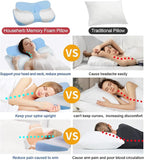 Bed Sleep Contour Memory Foam Pillow, Cervical Pillow for Neck and Shoulder, Ergonomic Neck Support Pillow for Side Back Stomach Sleepers with Pillowcase (Blue)