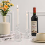 Vertical Stripe Candlestick Holders Set of 3, Premium Glass Candle Holders for Candlesticks and Taper Candles, Vintage Candle Holder Decor for Table Centerpiece, Clear