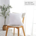 Oubonun 24x24 Square Pillow Inserts (Set of 2) - 100% Cotton Cover - Decorative Interior Sofa Pillow Pair - White