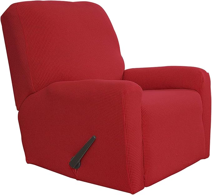 Easy-Going Recliner Stretch Sofa Slipcover Sofa Cover 4-Pieces Furniture Protector Couch Soft with Elastic Bottom Polyester Spandex Jacquard Fabric Small Checks(Recliner,Christmas Red,Large)