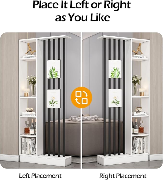 Wall Room Divider, Storage Cabinet Storage Display with Shelves, Modern Freestanding Wood Room Divider Screen, Wall Privacy Screens for Home Decorative (White+Black,35.4" L x 9.5" W x 79.5" H)