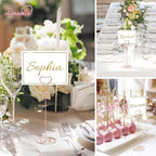 16pcs Place Card Holders, 8.75 Inches Tall Table Number Holders, Rose Gold Picture Holder for Tables with Heart Shaped Clip for Wedding, Photos, Food Signs, Memo Notes, Restaurant, Birthday