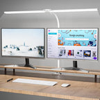 LED Desk Lamp, 31.5'' Wide Double Head Desk Lamps for Home Office, Dimmable 25 Lighting Modes 16W 1800lm Bright Desk Lighting, Eye Caring Architect Table Lamp for Workbench Monitor Study, White