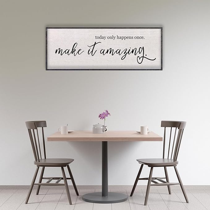 Today Only Happens Once Make It Amazing Wall Decor 40"X15" Quote Inspirational Motivational Sign Wood Frame Wall Art (Black)