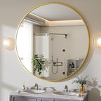BEAUTYPEAK 30 Inch Round Mirror, Metal Frame Circle Mirror, Wall Mounted for Entryway, Bathroom, Vanity, Living Room, Gold
