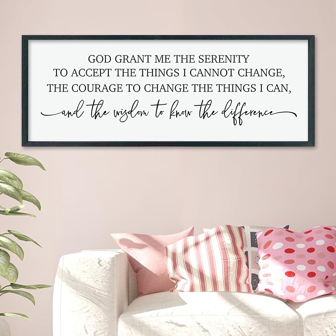ZZJJHYWGQ Bible Verse Wall Decor Serenity Prayer Inspirational Religious Art, 40''×15'' Rustic Christian God Grant Me Saying Horizontal Holy Catholic Scripture Sign for Living Room Large Wall Hanging (Black)