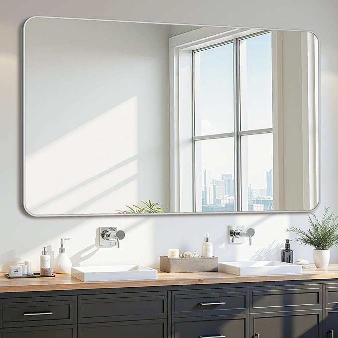 Bathroom Mirror 60" x 36", Large Rectangle Wall Mirror, Silver Metal Frame Wall Mounted Mirrors for Bathroom, Vanity, Bedroom, Entryway Decor(Horizontal/Vertical)