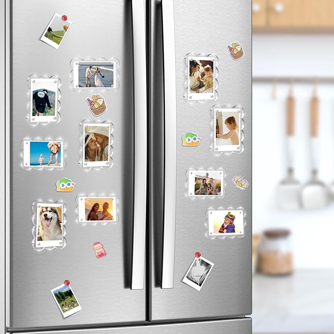 10 Pack 3x4 Acrylic Polaroid Magnets Picture Frame for Refrigerator, Scalloped Clear Frames for Instax Photo, Wallet Size Mini Frame for Fridge