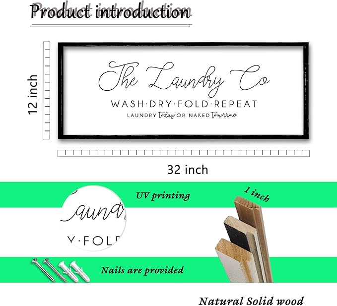 ZZJJHYWGQ Laundry Room Wall Decor 32"×12" Large Farmhouse Laundry Today Or Naked Tomorrow Wash Dry Fold Repeat Funny Vintage Sign Quote Humorous Art (Black)