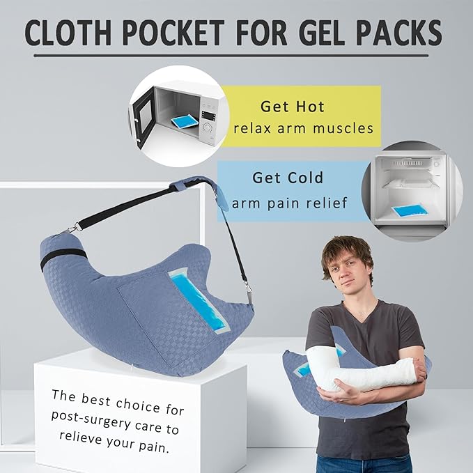 Shoulder Surgery Pillow, Rotator Cuff Pillow for Side Sleeper, Shoulder Pain Relief Removable with Shoulder Strap Support Arm Pillow for Side Sleep and Post Surgery (Light Blue)