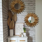 LOSOUR 2 Pack 22 Inch Boho Wall Sunburst Mirror Rustic Round Wood Decorative Mirror Boho Wall Art Decor for Entryway Bedroom Living Room