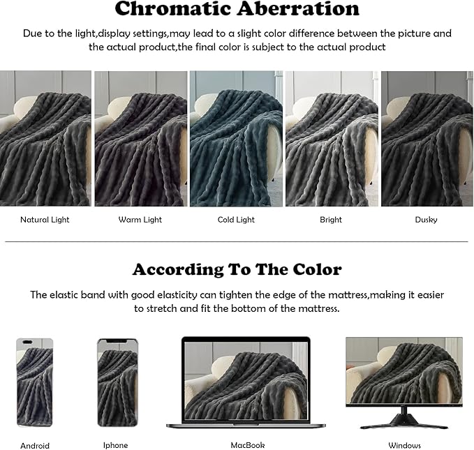 NEWCOSPLAY Faux Fur Throw Blanket Grey Bubble Blanket Thick Warm Soft for Couch Sofa Bed 550GSM (Grey, Throw(50"x60"))