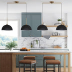 Nathan James Percy Modern 2-Light Pendant Island Light Fixture, Hanging Lights with Metal Shade and Adjustable Cord, for Kitchen, Living Room, Black/Vintage Brass