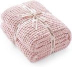 Snuggle Sac Pink Waffle Throw Blanket for Couch Bed Sofa 60x80 inches, Reversible Pink Blanket Microfiber Fluffy Fuzzy Cozy Knit Twin Blanket for Women Mothers Birthday Gifts
