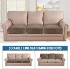 H.VERSAILTEX Velvet Stretch Couch Cushion Cover Plush Cushion Slipcover for Chair Loveseat Sofa Cushion Furniture Protector Seat Cushion Sofa Cover (3 Piece Sofa Cushion Covers, Mocha)