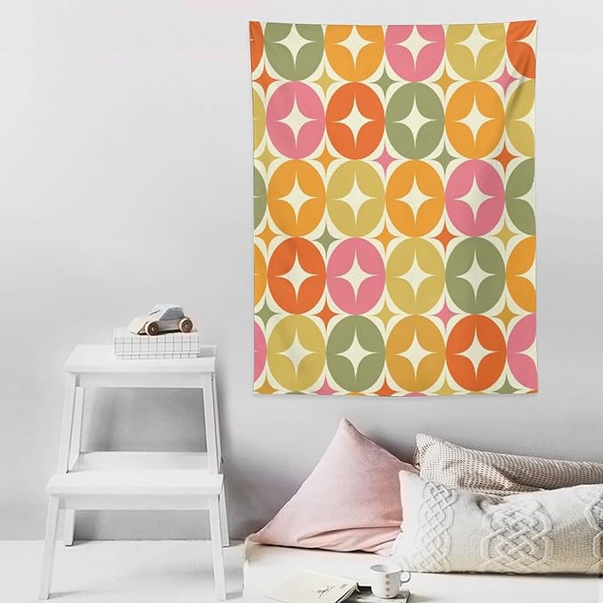 ICMOLYYENLO Abstract Cat Tapestry, Medieval Abstract Atomic Star Cat Vintage Home Wall Hanging Art Tapestry for Bedroom Living Room Dormitory 60x80 Inch