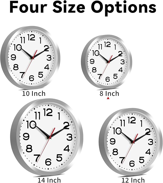 Wall Clock Silent Non-Ticking Modern Clock Battery Operated 8 Inch Small Classic Analog Decorative for Kitchen, Bathroom, Office, Bedroom, Home(Silver)