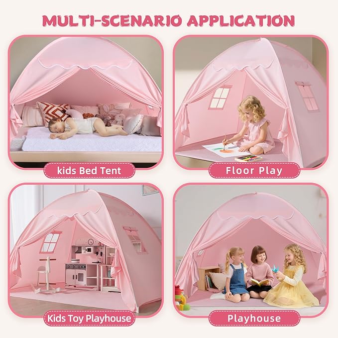 Sumbababy Full Size Bed Canopy for Kids：Girls Bed Tent Dream Privacy Sleeping Tents Indoor - Toddler Under Bunk Pink Tent - Girls & Boys Bedroom Privacy Space Sleeping Tents Gifts (Large Pink)