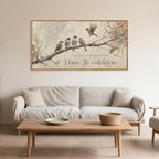 Aurlan His Eye is on the Sparrow Christian Wall Art Framed(40"x20"), Vintage Neutral Birds on Tree Branch Nature Canvas Artwork, Religious Faith Gift Bible Verse Scripture Print Decor for Home Office Bedroom