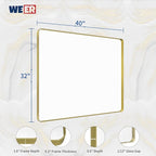 WEER Gold Bathroom Mirror, 40X32 Inch Brushed Gold Metal Frame Mirror, Rounded Rectangle Gold Bathroom Vanity Mirror for Wall, Tempered Glass, Anti-Rust, Hangs Horizontally or Vertically